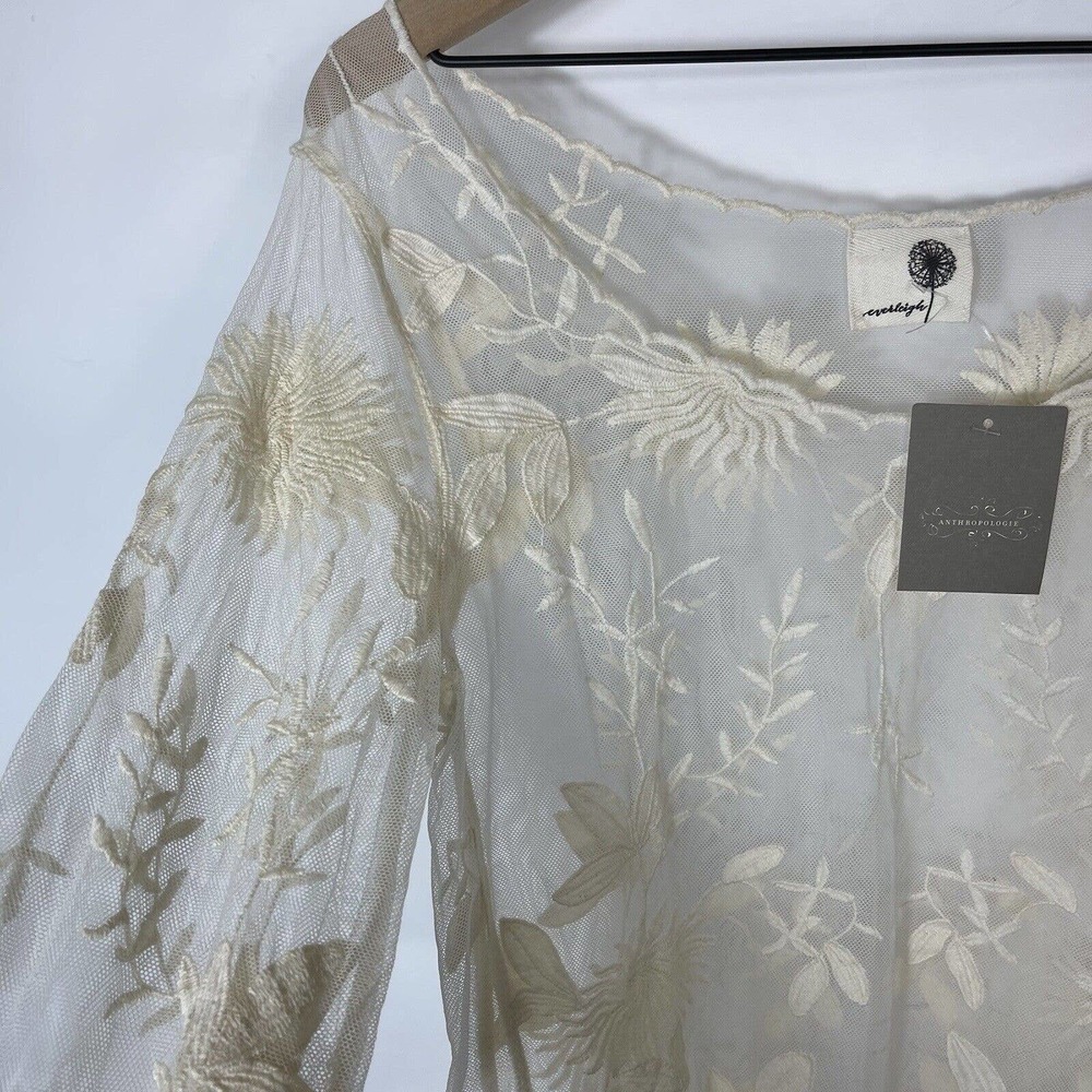 NWT Anthropologie Everleigh Mesh Embroiderded Top Cream Color - Picture 3 of 6